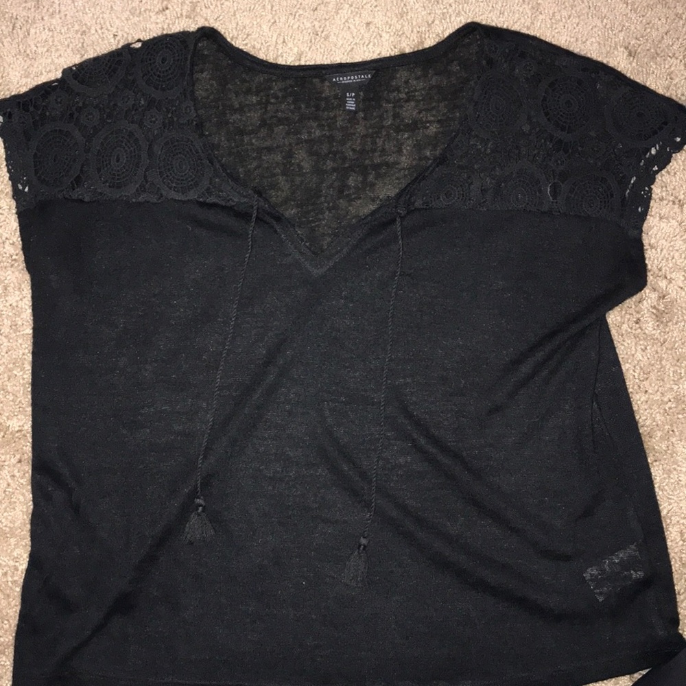 Black shirt with lacey shoulders